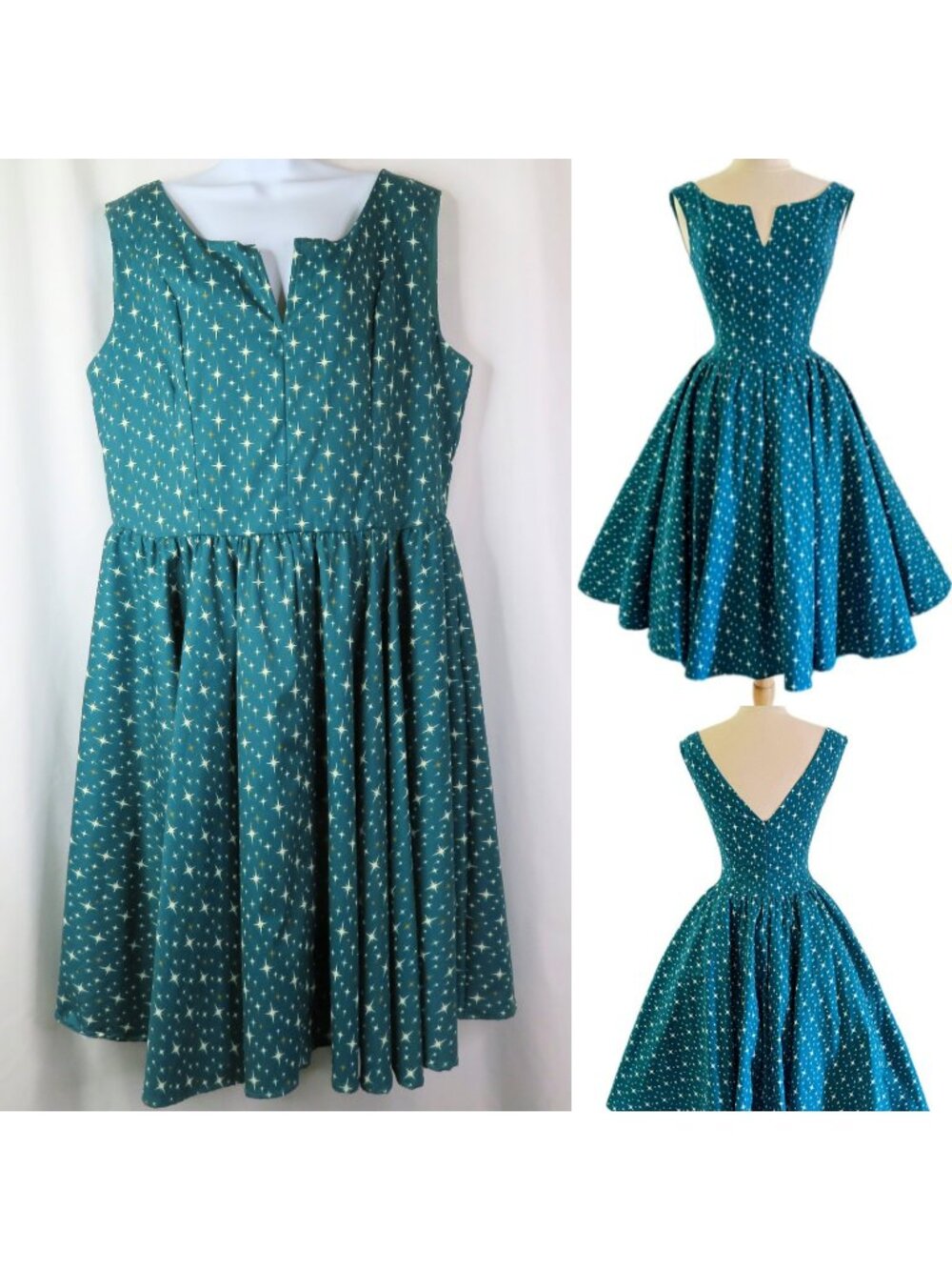 Boulevard Nights Swing Dress Atomic Size 2XL Retro Teal Starburst Pinup
